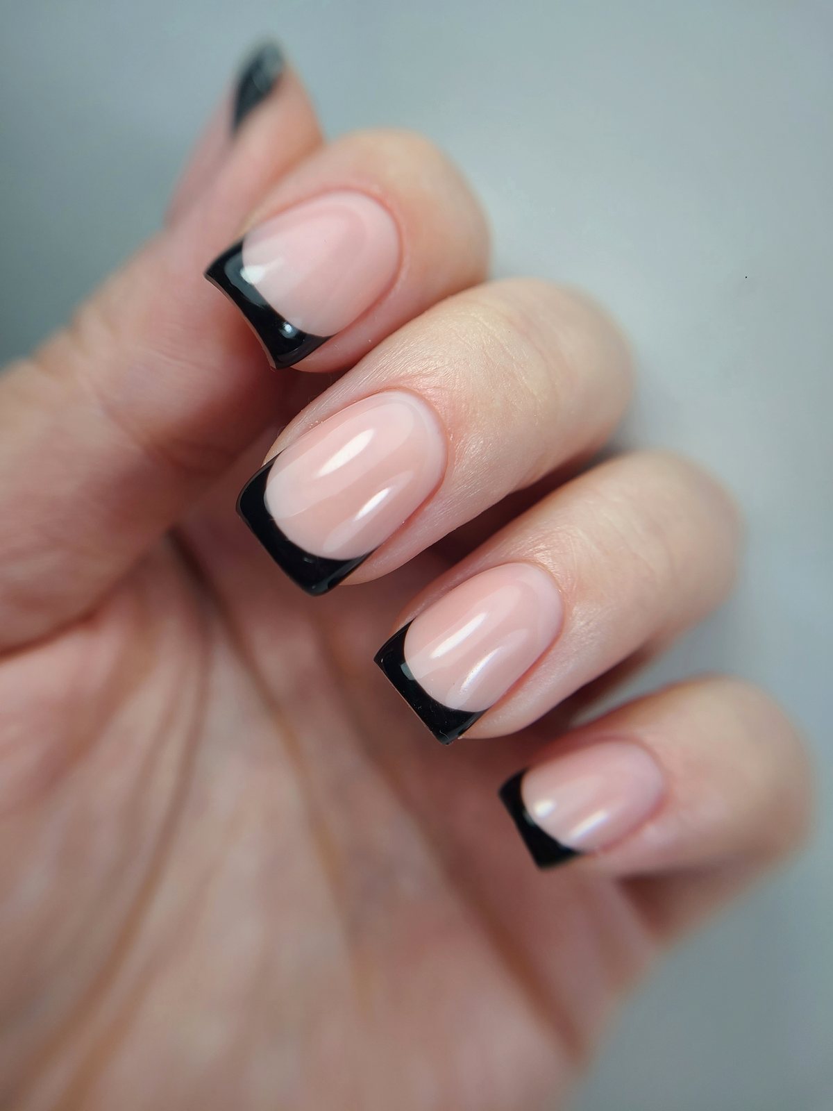 Black French manicure on short nails, Alicante
